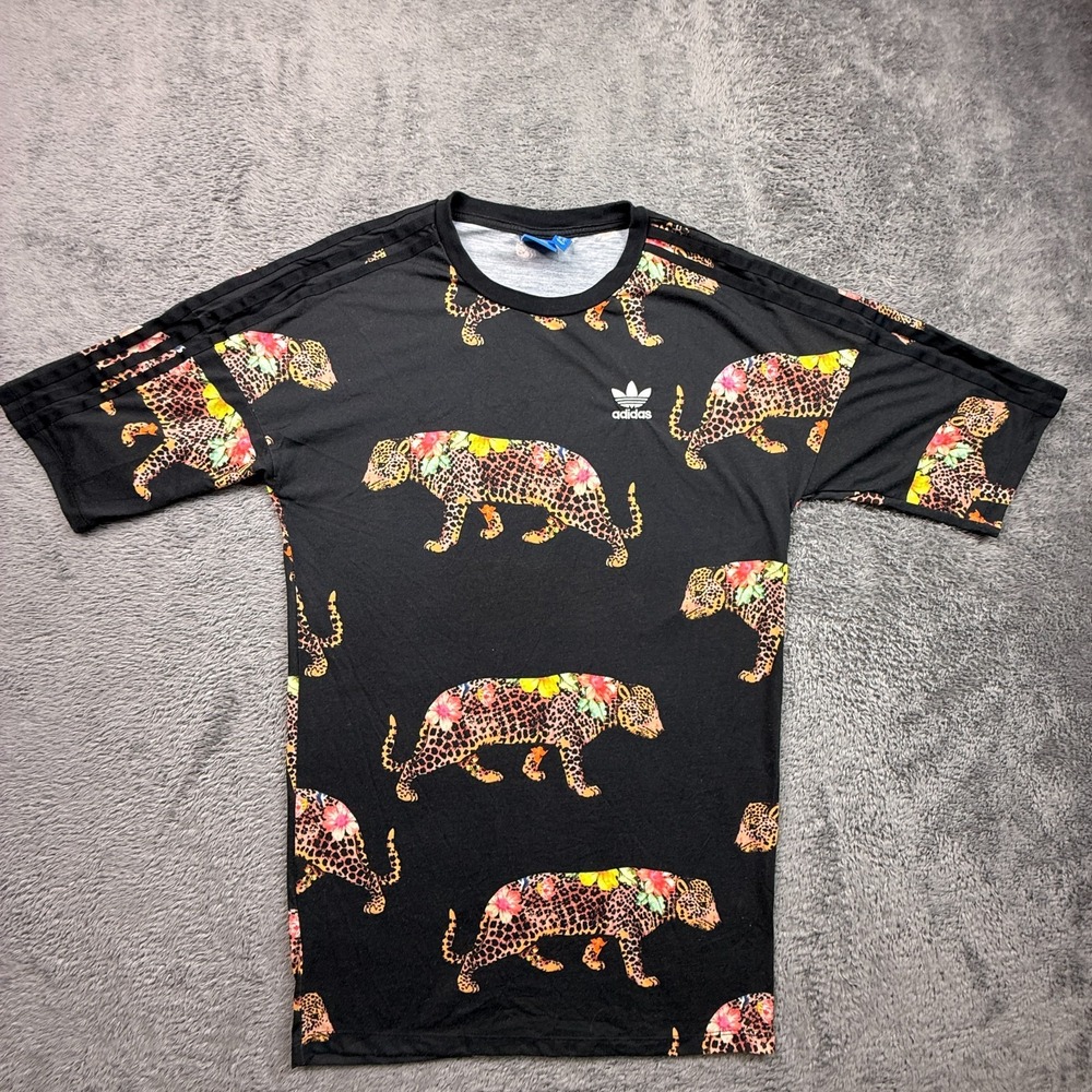 Adidas Farm Rio Shirt Dress Womens XS Oncada Leopard Print Crew Neck Short Sleev
